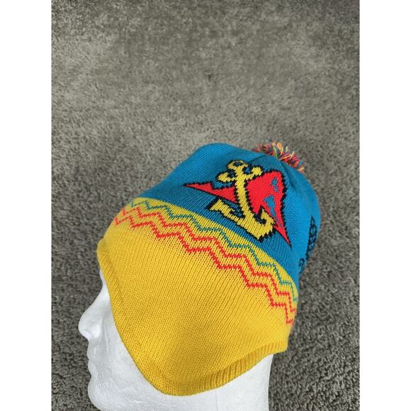 Pacifico Clara Hat Trapper Hat Pom Pom Knit Geometric Yellow Blue One Size Mens - Picture 3 of 9